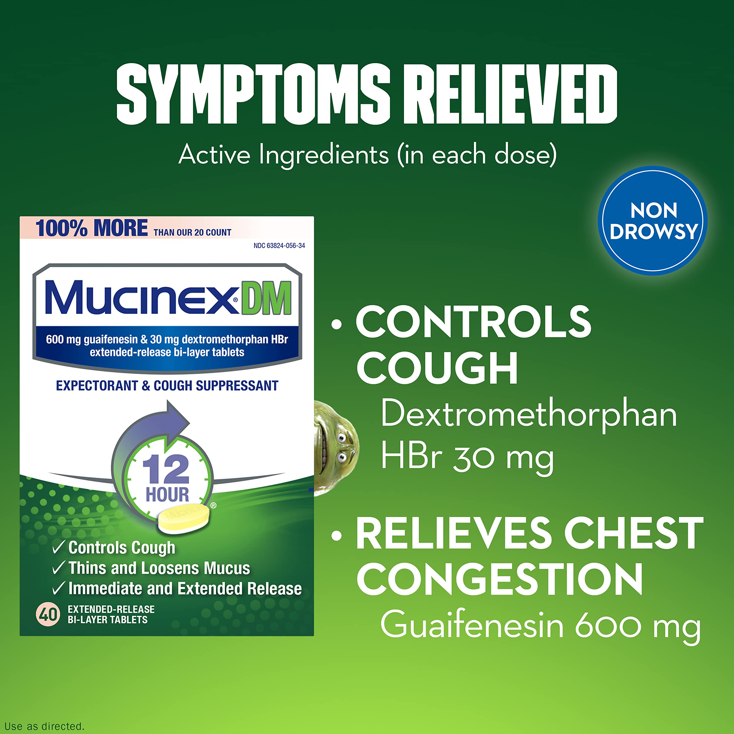 Mucinex DM 12-Hour Expectorant and Cough Suppressant Tablets, 40 ct (Pack of 2)