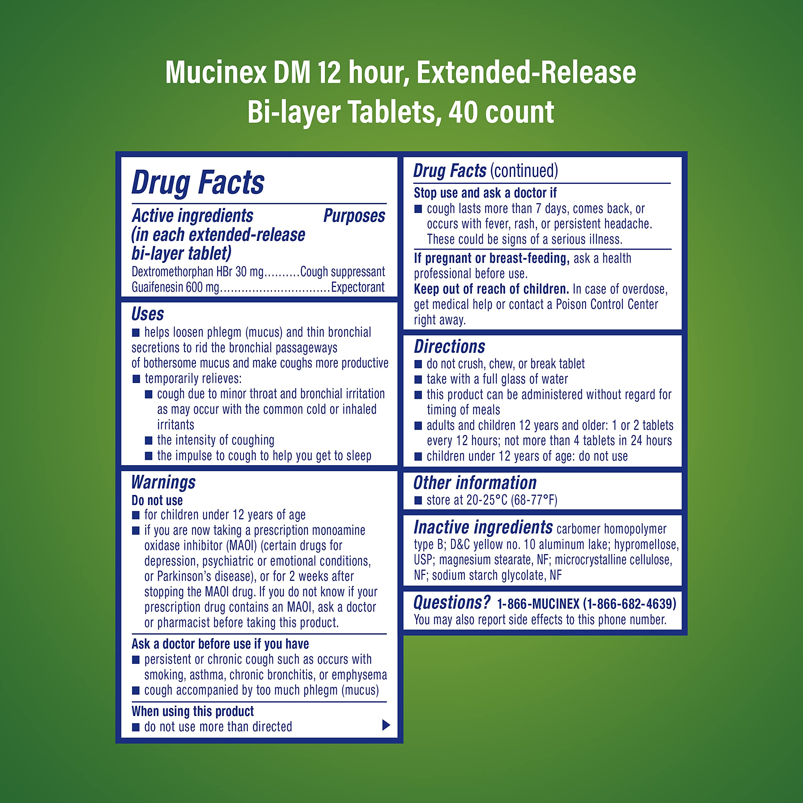 Mucinex DM 12-Hour Expectorant and Cough Suppressant Tablets, 40 ct (Pack of 2)