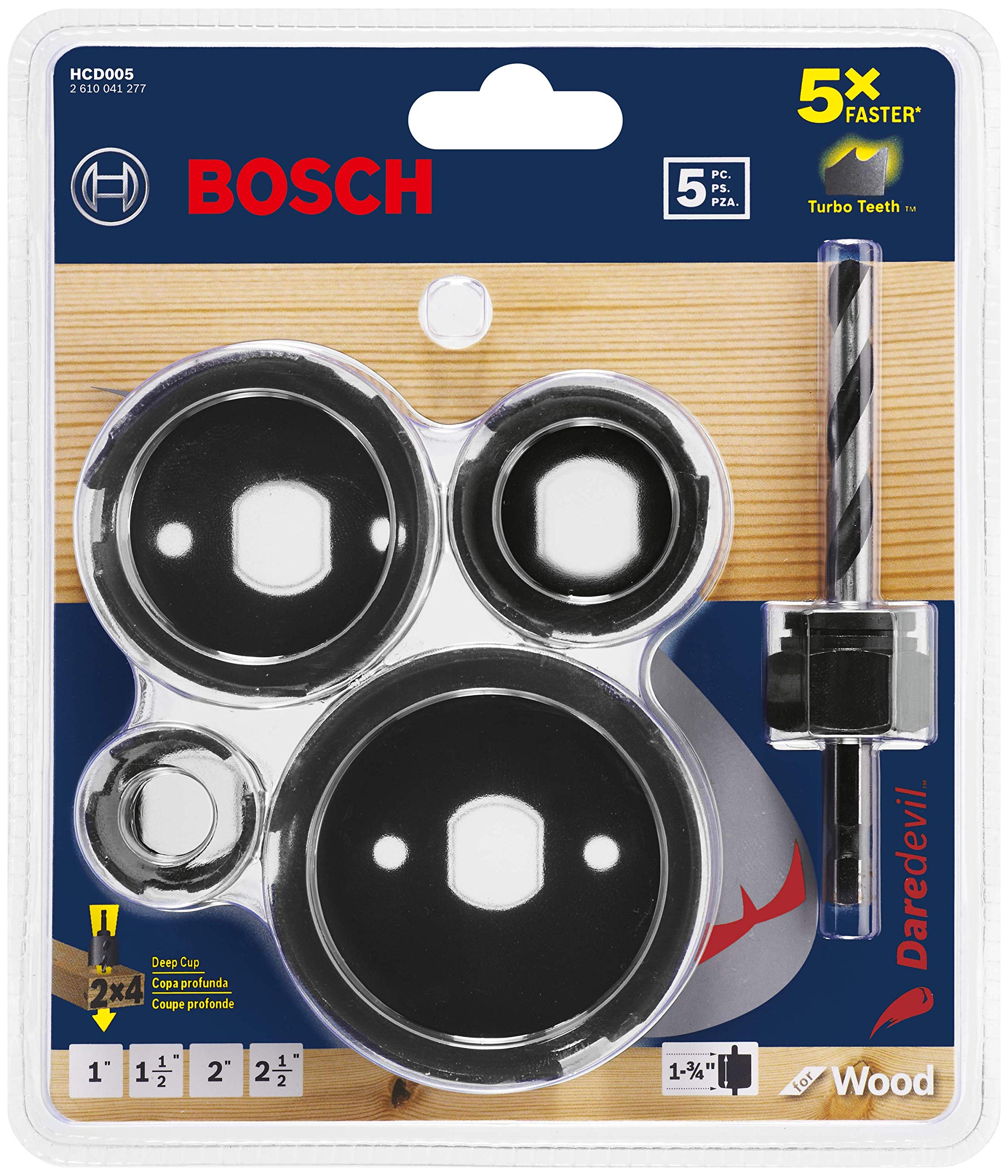 BOSCH HCD005 5-Piece Daredevil Wood Hole Saw Assorted Set