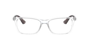 ray-ban rx7047 rectangular prescription eyeglass frames, transparent on grey/demo lens, 54 mm