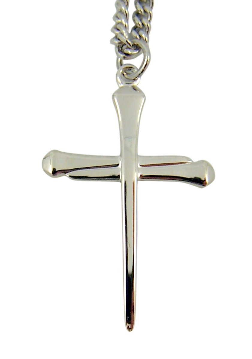 Sterling Silver Spike Nail Cross Pendant, 1 3/8 Inch