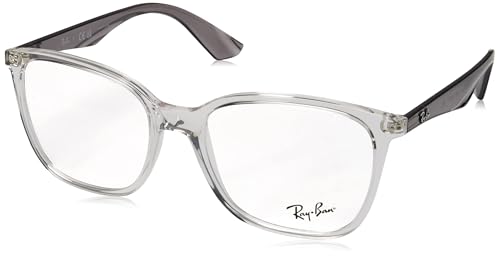 Ray-Ban Men's RX7066 Square Prescription Eyeglass Frames, Transparent on Grey/Demo Lens, 54 mm