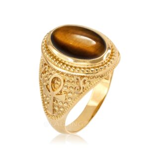 10k yellow gold egyptian ankh cross tiger eye gemstone ring (10)