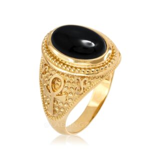 14k yellow gold egyptian ankh cross black onyx gemstone ring (11)