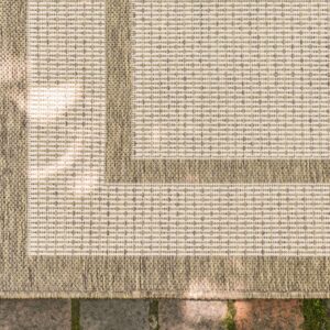 Unique Loom Outdoor Border Collection Area Rug - Border (7' 10" x 11' 4" Rectangle, Beige/ Brown)