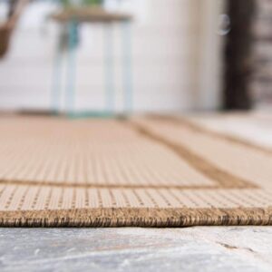 Unique Loom Outdoor Border Collection Area Rug - Border (7' 10" x 11' 4" Rectangle, Beige/ Brown)