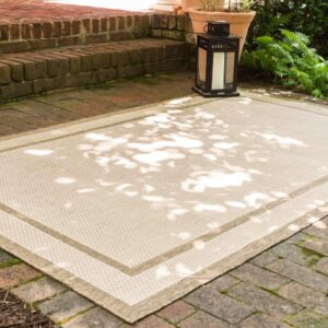 Unique Loom Outdoor Border Collection Area Rug - Border (7' 10" x 11' 4" Rectangle, Beige/ Brown)