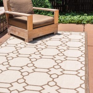 Unique Loom Outdoor Trellis Collection Area Rug - Geometric (6' 1" x 9' Rectangle, Beige/ Brown)