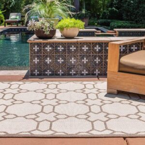 Unique Loom Outdoor Trellis Collection Area Rug - Geometric (6' 1" x 9' Rectangle, Beige/ Brown)