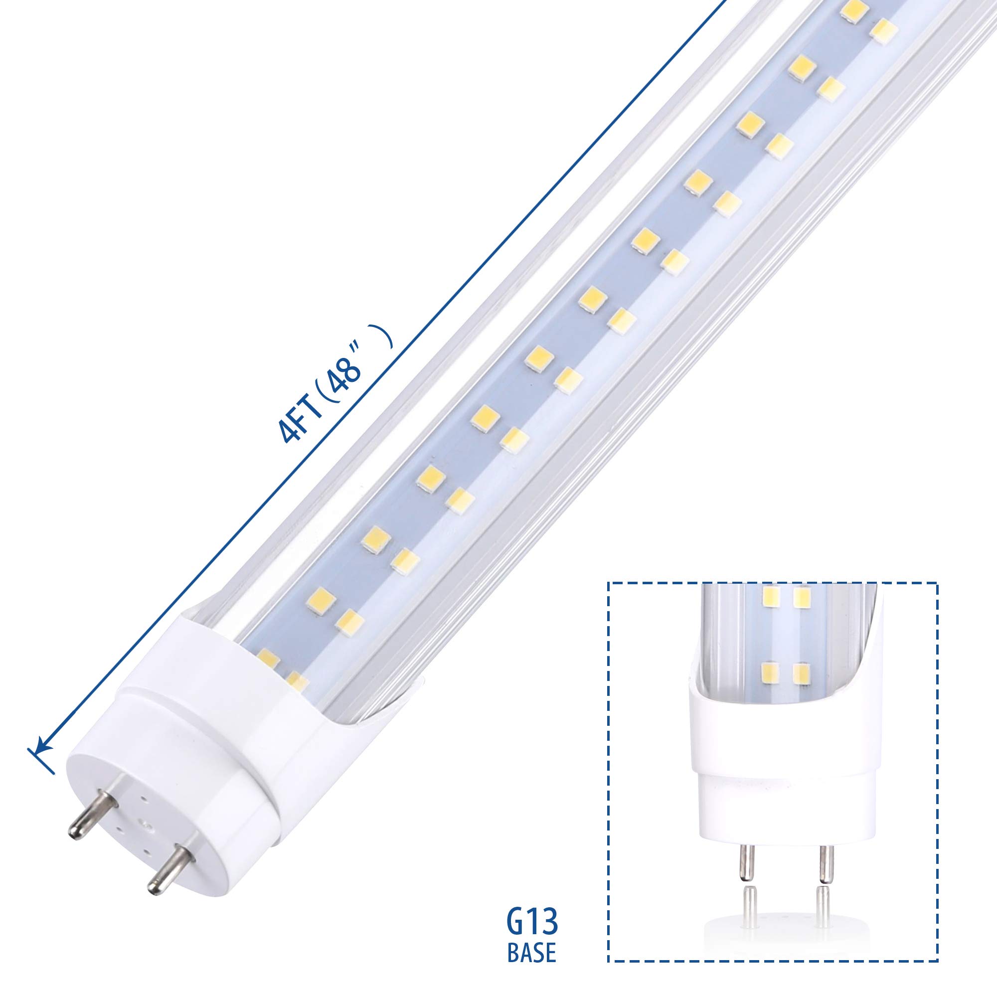 JOMITOP T8 LED Light Bulb 4FT, Ballast Bypass Required, 3360 Lumens, 2pin G13 End Cold White 6000K, Replace 80W Fluorescent Light,Cold White 6000K, Dual-End Powered Clear Cover AC 85-277V 25Pack