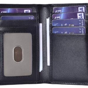 YUHAN PRETTY Slim Thin ID/Credit Card Holder Leather Bifold Front Pocket Wallet RFID Blocking (Black)