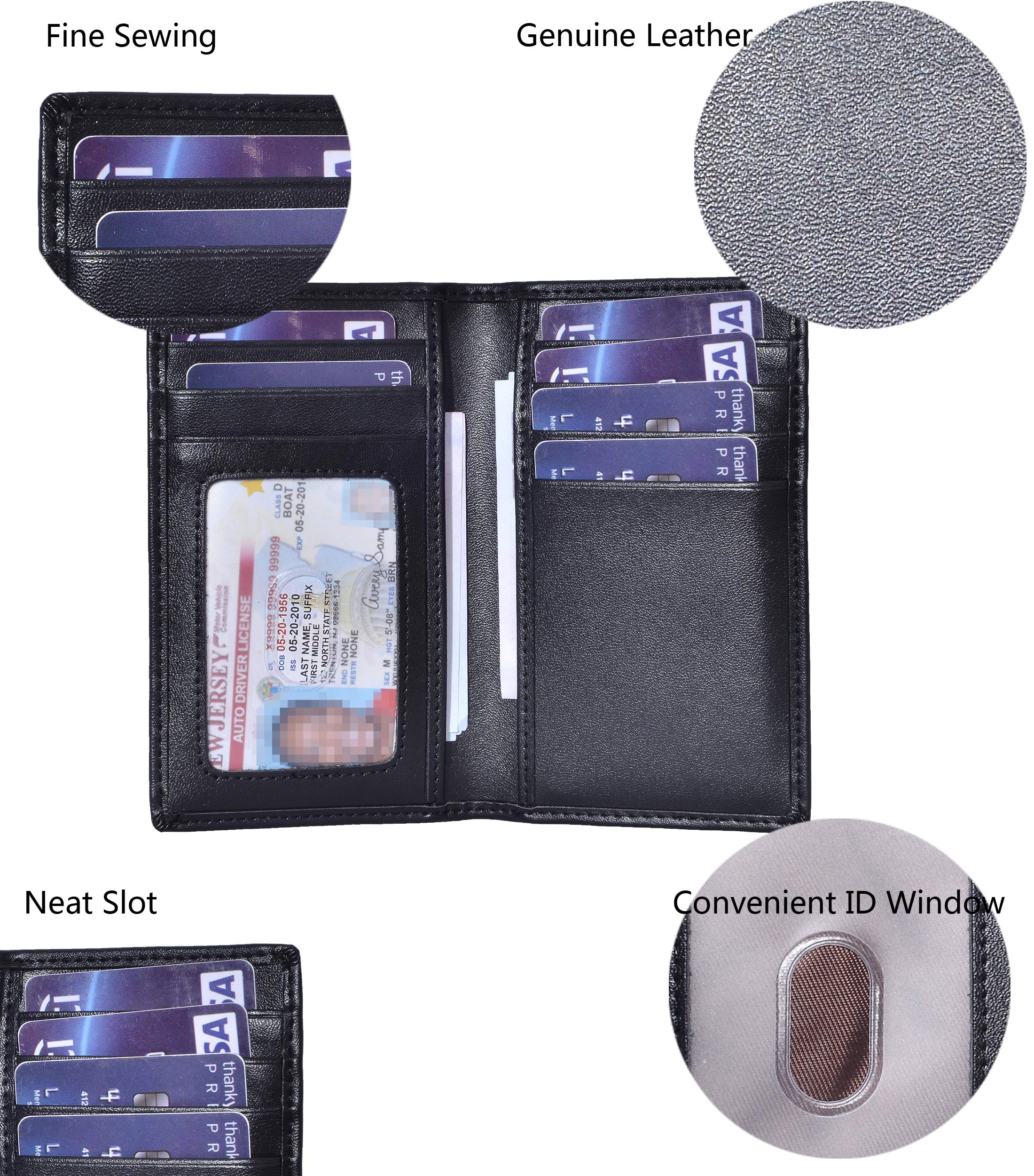 YUHAN PRETTY Slim Thin ID/Credit Card Holder Leather Bifold Front Pocket Wallet RFID Blocking (Black)