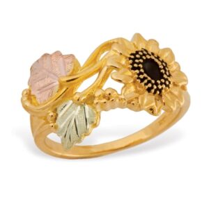 10k yellow gold sunflower ring, 12k green and rose black hills gold size 6