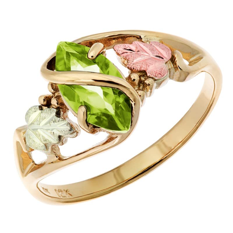 Marquise Peridot Slim Profile Ring, 10k Yellow Gold, 12k Green and Rose Black Hills Gold Size 10