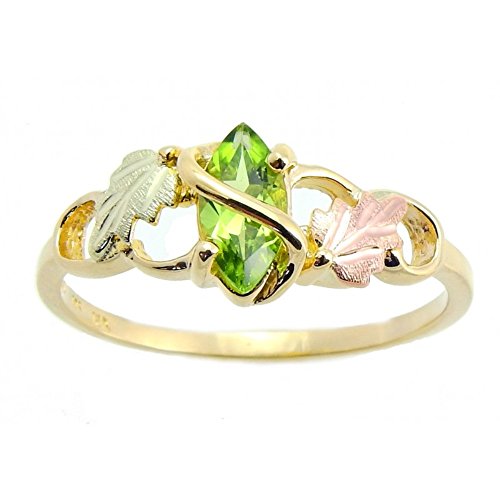 Marquise Peridot Slim Profile Ring, 10k Yellow Gold, 12k Green and Rose Black Hills Gold Size 10