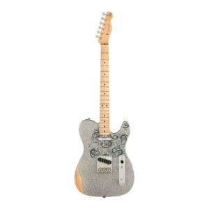 fender brad paisley road worn telecaster electric guitar, silver sparkle, maple fingerboard