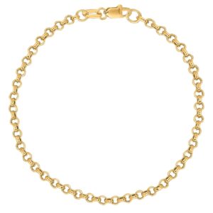 Ritastephens 14K Solid Yellow Gold Rolo Link Chain Bracelet 7 Inches 2.3 Mm