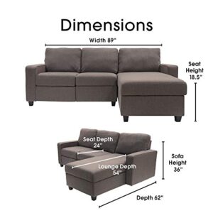 Serta Palisades Reclining Sectional Sofa with Right Storage Chaise, Small Couch with Built-In Storage, Low-Maintenance & Family-Friendly Fabric, Gray