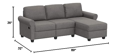 Serta Palisades Reclining Sectional Sofa with Right Storage Chaise, Small Couch with Built-In Storage, Low-Maintenance & Family-Friendly Fabric, Gray