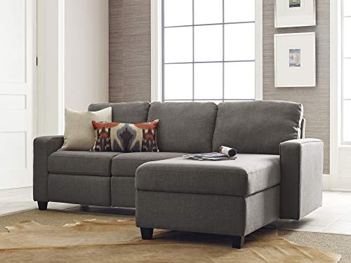 Serta Palisades Reclining Sectional Sofa with Right Storage Chaise, Small Couch with Built-In Storage, Low-Maintenance & Family-Friendly Fabric, Gray