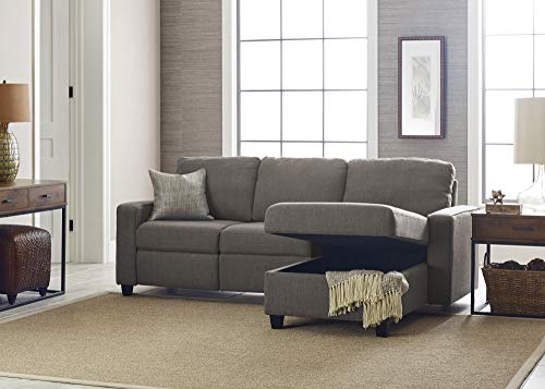 Serta Palisades Reclining Sectional Sofa with Right Storage Chaise, Small Couch with Built-In Storage, Low-Maintenance & Family-Friendly Fabric, Gray