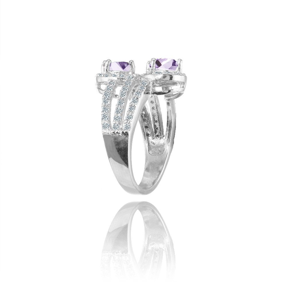 Ice Gems Sterling Silver Amethyst and White Topaz Oval Halo Friendship Ring, Size 7