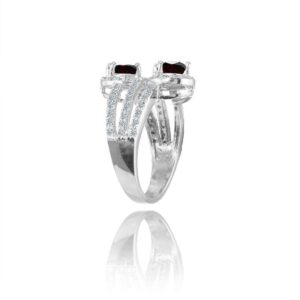 Ice Gems Sterling Silver Garnet and White Topaz Oval Halo Friendship Ring, Size 7