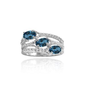 ice gems sterling silver london blue topaz and white topaz oval three stone ring, size 8