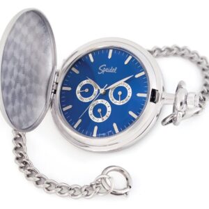 Speidel Silver-Tone Pocket Watch with Blue Dial and 14" Chain