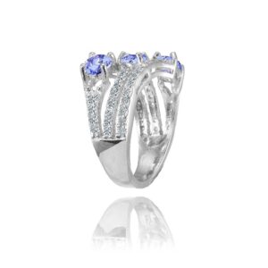 Ice Gems Sterling Silver Tanzanite and White Topaz Oval Three Stone Ring, Size 5