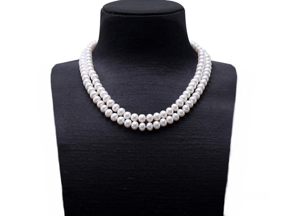 JYX Double-row 8mm Flatly-round Freshwater Cultured Pearl Necklace 22"