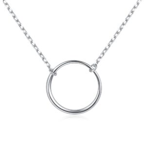 Ladytree S925 Sterling Silver Dainty Simple Circle Pendant Eternity Necklace,Rolo Chain,18+2