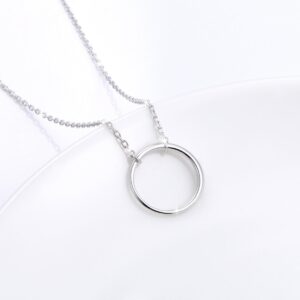 Ladytree S925 Sterling Silver Dainty Simple Circle Pendant Eternity Necklace,Rolo Chain,18+2