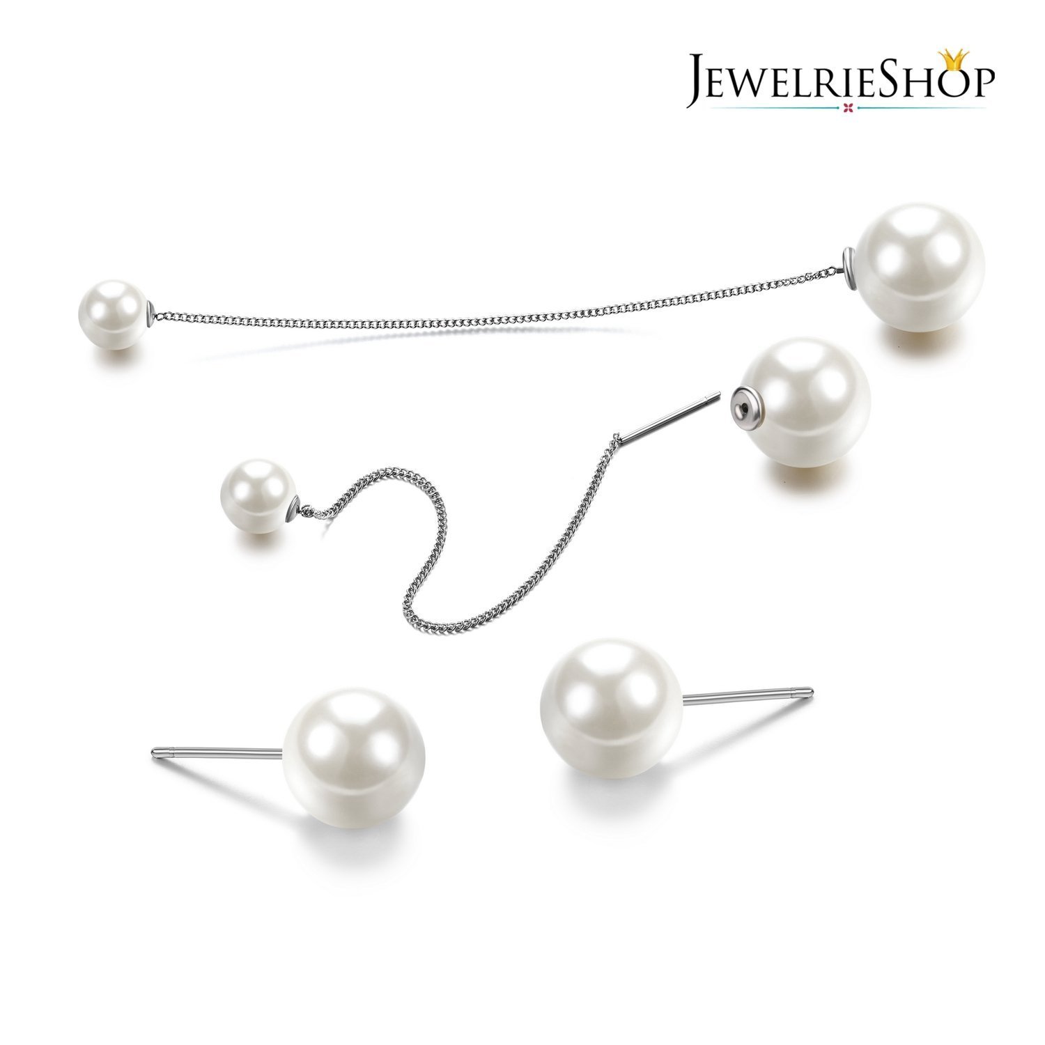 JewelrieShop Pearl Earrings Faux Pearl Stud Ball Earrings Hypoallergenic Pearl Drop Dangle for Women (7 Pairs Studs and 1 Pairs Dangle Earrings)