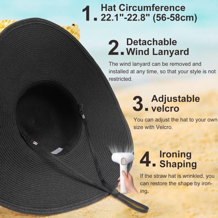 DRESHOW Beach Hats for Women Big Straw Wide Brim Summer Hat Floppy Foldable Roll up Cap Sun Hat UPF 50+