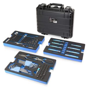 powerbuilt 83 pc. 420j2 stainless steel marine boat repair tool set, drivers, pliers, wrenches, mallet, bit driver/bits, sockets, watertight shock resistant case with lift-out foam tool trays - 642411