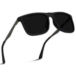 WearMe Pro Polarized Flat Top Narrow Square Mens Sunglasses (Matte Black/Black Lens)