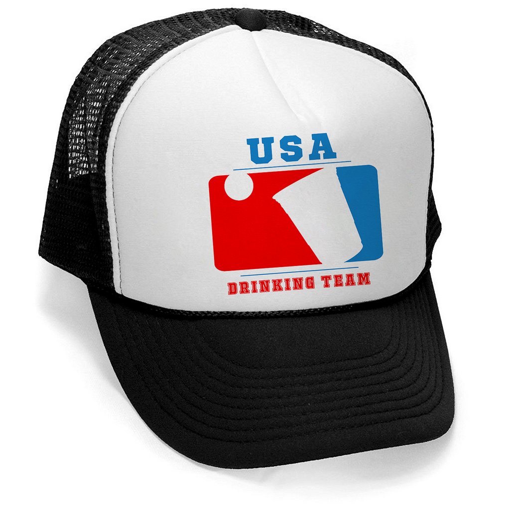 Men's USA Beer Drinking Team Hat PLY B925 Black/White Trucker Hat One Size