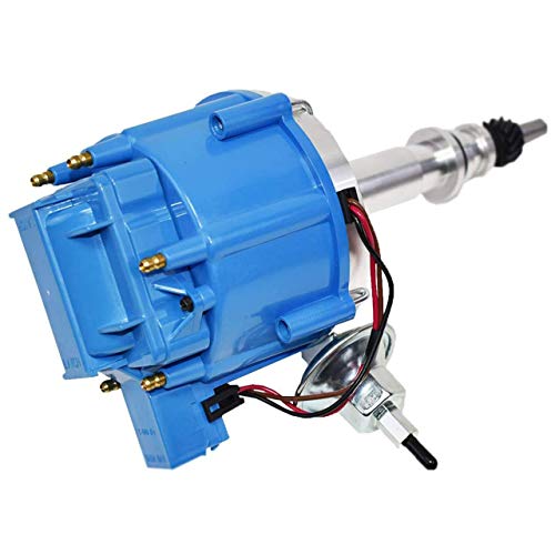 A-Team Performance - HEI Complete Distributor 6 Cylinders - Compatible with Ford Inline 6 65K Coil 144, 170, 200, 250 5/16 Hex Shaft One Wire Installation, Blue Cap