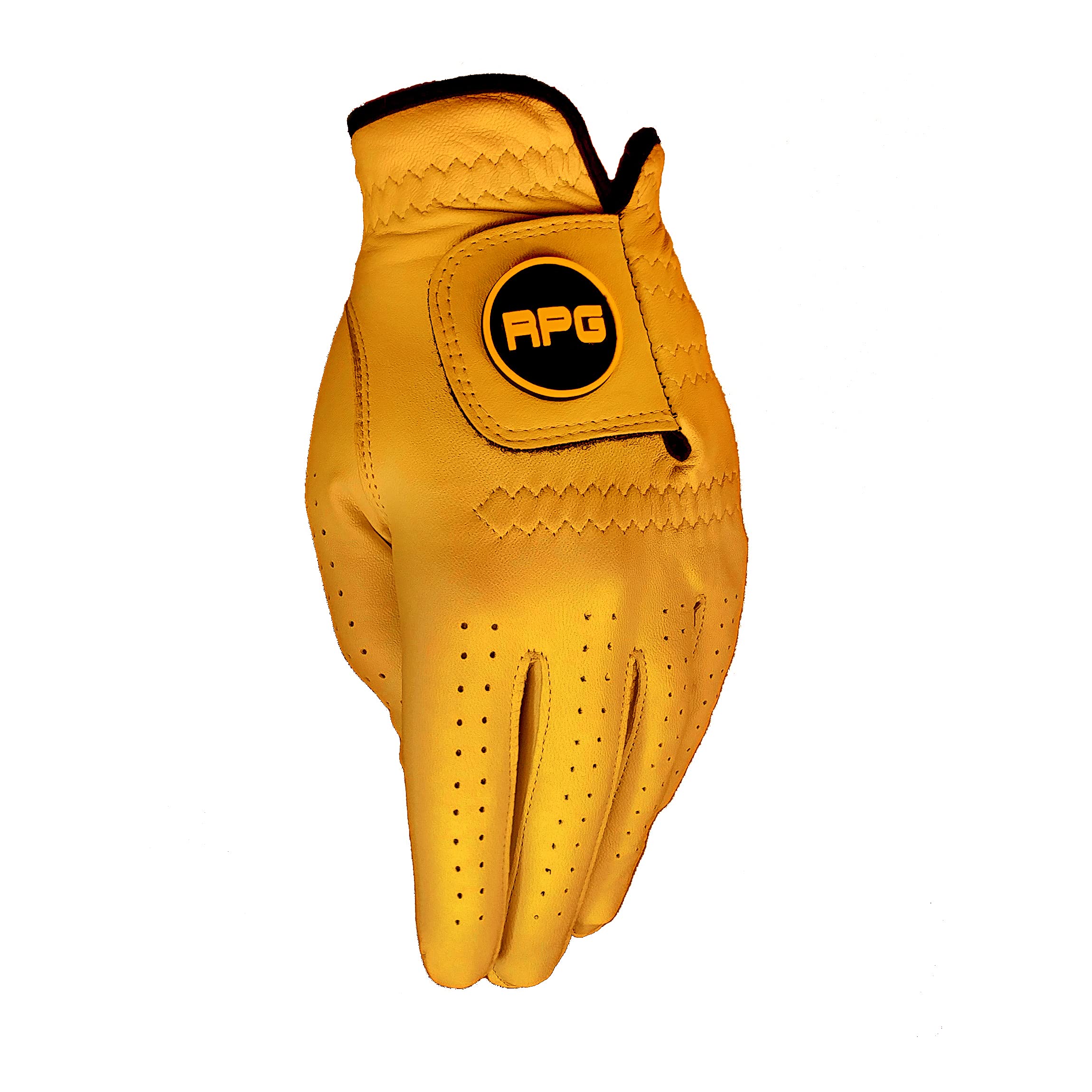 Mens LH-RPG Colored Golf Gloves 100% CABRETTA Leather (Gold, Large)-Perfect to Match Colors with Your Golf Shirt, Golf Pants, Golf hat, Golf Bag, Golf Brush, Golf Towel, Golf tees, Divot Tool, etc