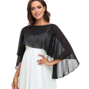 Pukguro Sheer Shawls and Wraps for Evening Chiffon Capes for Women Wedding Cover Up Black