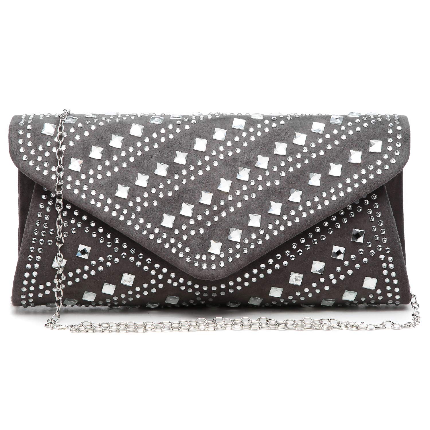 Dasein Rhinestone Evening Bags Glitter Clutch Handbags Studded Envelope Purses for Prom Party Wedding Grey