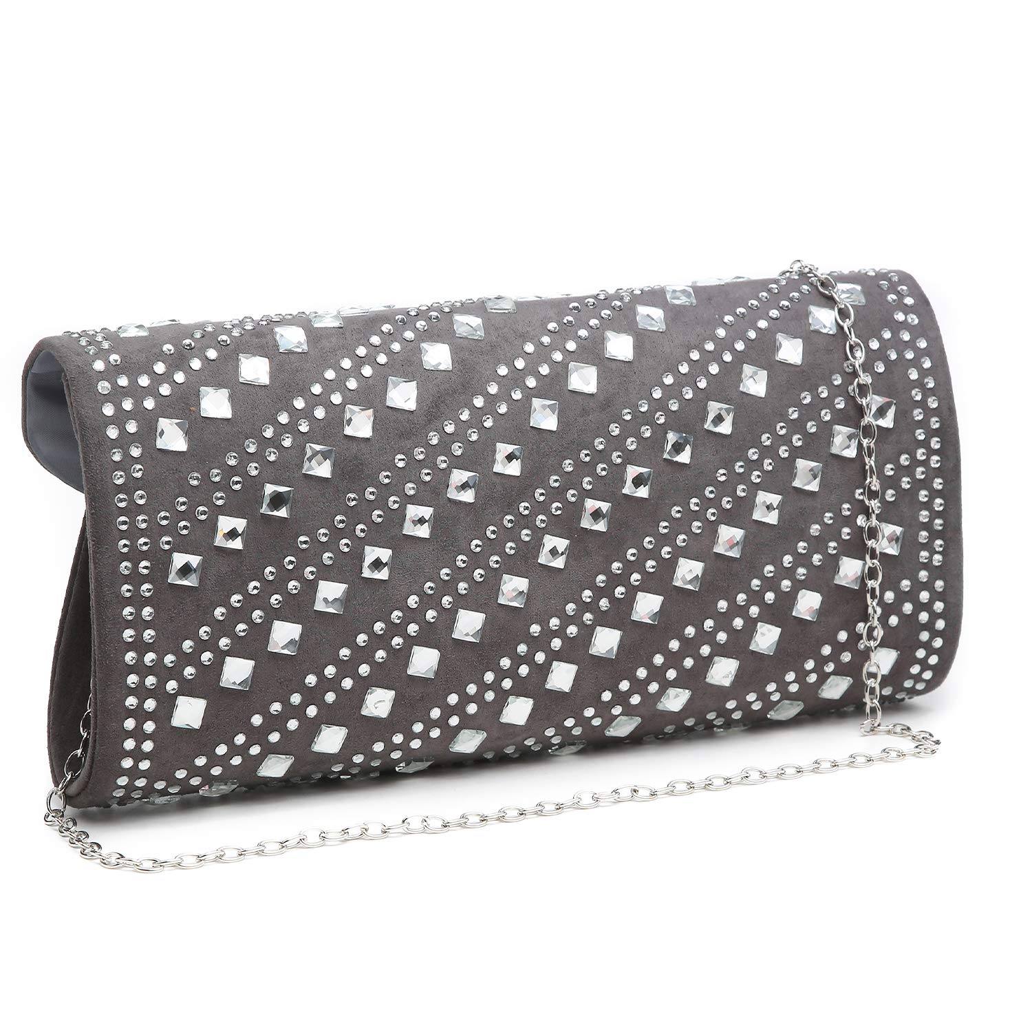 Dasein Rhinestone Evening Bags Glitter Clutch Handbags Studded Envelope Purses for Prom Party Wedding Grey