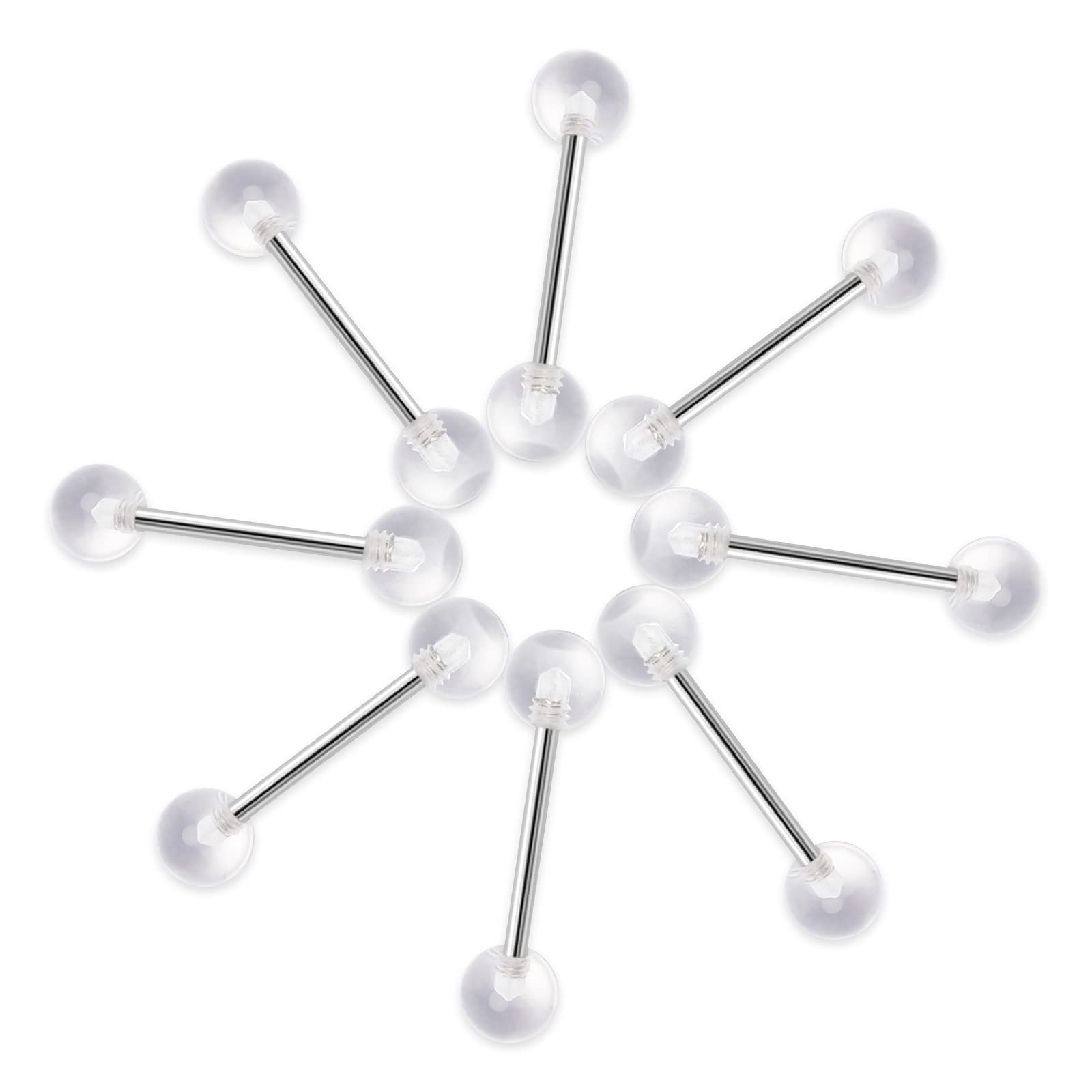 CrazyPiercing Transparent Acrylic Ball and Stainless Steel Bar Tongue ring 14G or Nipple Ring