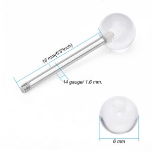 CrazyPiercing Transparent Acrylic Ball and Stainless Steel Bar Tongue ring 14G or Nipple Ring