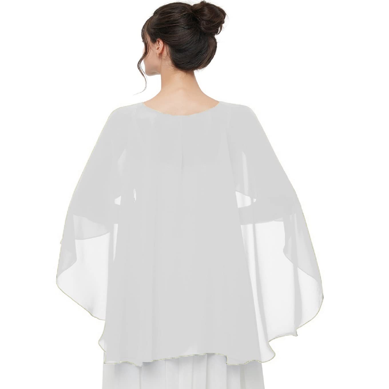 Pukguro Sheer Shawls and Wraps for Evening Dresses Chiffon Capes for Women Soft Wedding Cover Up White