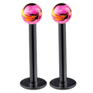 bodyjewellery 2pcs 16g 3/8 labret stud lip rings snake bite monroe tragus forward helix conch black anodized hand painted 02 ball - 10mm