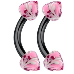 bodyjewellery 2pcs 16g curved barbell septum cartilage lobe eyebrow tragus rook helix black anodized steel hand painted 03 spike - 6mm