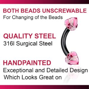 bodyjewellery 2Pcs 16g Curved Barbell Septum Cartilage Lobe Eyebrow Tragus Rook Helix Black Anodized Steel Hand Painted 03 Spike - 6mm