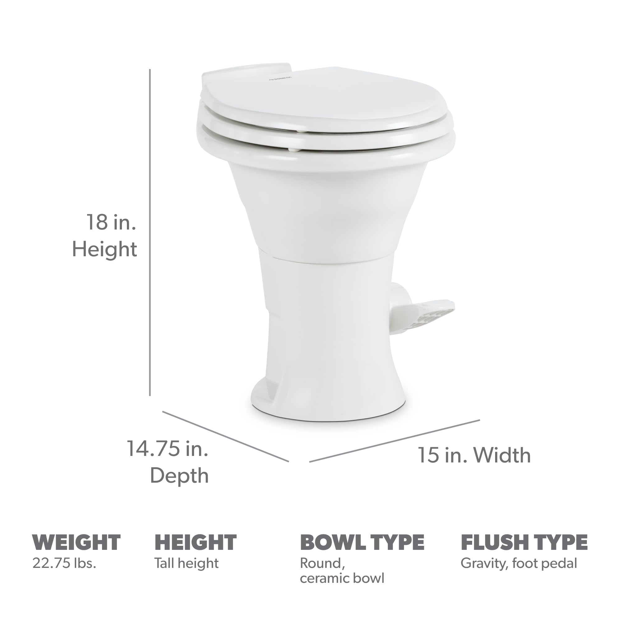 Dometic 310 Standard Toilet | Oblong Shape| Lightweight and Efficient with Pressure-Enhanced Flush | White | Perfect for Modern RVs